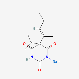 molecular formula C12H17N2NaO3 B14505464 Barbituric acid, 5-isopropyl-5-(1-methyl-1-butenyl)-, sodium salt CAS No. 64038-29-5