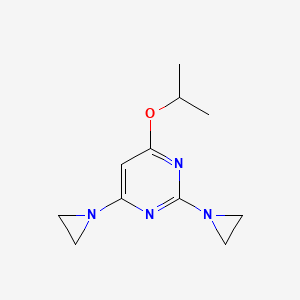 molecular formula C11H16N4O B14505534 Pyrimidine, 2,4-bis(1-aziridinyl)-6-(1-methylethoxy)- CAS No. 64398-63-6