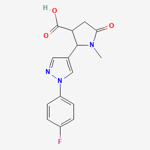molecular formula C15H14FN3O3 B1450570 2-[1-(4-fluorophenyl)-1H-pyrazol-4-yl]-1-methyl-5-oxopyrrolidine-3-carboxylic acid CAS No. 1803605-63-1