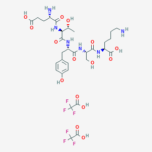 molecular formula C31H44F6N6O15 B1450710 (2S)-6-amino-2-[[(2S)-2-[[(2S)-2-[[(2S,3R)-2-[[(2S)-2-amino-4-carboxybutanoyl]amino]-3-hydroxybutanoyl]amino]-3-(4-hydroxyphenyl)propanoyl]amino]-3-hydroxypropanoyl]amino]hexanoic acid;2,2,2-trifluoroacetic acid CAS No. 300584-91-2