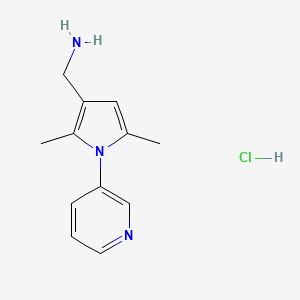 molecular formula C12H16ClN3 B1450739 (2,5-Dimethyl-1-(pyridin-3-yl)-1H-pyrrol-3-yl)methanamine hydrochloride CAS No. 2059992-96-8
