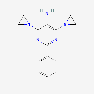 molecular formula C14H15N5 B14508136 4,6-Bis(1-aziridinyl)-2-phenyl-5-pyrimidinamine CAS No. 64398-69-2