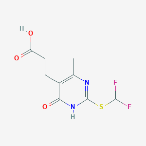 molecular formula C9H10F2N2O3S B1450814 3-{2-[(Difluoromethyl)thio]-4-methyl-6-oxo-1,6-dihydropyrimidin-5-yl}propanoic acid CAS No. 923130-65-8