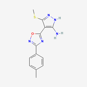 molecular formula C13H13N5OS B1450841 3-(methylthio)-4-(3-(p-tolyl)-1,2,4-oxadiazol-5-yl)-1H-pyrazol-5-amine CAS No. 1188304-92-8