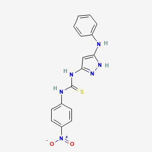 molecular formula C16H14N6O2S B14508481 N-(5-Anilino-1H-pyrazol-3-yl)-N'-(4-nitrophenyl)thiourea CAS No. 62802-32-8