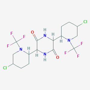 molecular formula C16H20Cl2F6N4O2 B14510011 3,6-Bis[5-chloro-1-(trifluoromethyl)piperidin-2-yl]piperazine-2,5-dione CAS No. 62730-71-6