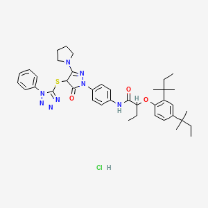 molecular formula C40H50N8O3S.ClH<br>C40H51ClN8O3S B14510084 Butanamide, 2-[2,4-bis(1,1-dimethylpropyl)phenoxy]-N-[4-[4,5-dihydro-5-oxo-4-[(1-phenyl-1H-tetrazol-5-yl)thio]-3-(1-pyrrolidinyl)-1H-pyrazol-1-yl]phenyl]-, monohydrochloride CAS No. 63059-50-7
