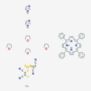 molecular formula C74H70CuFeN12O4S4- B145101 copper;1,2-dicyanoethene-1,2-dithiolate;1H-imidazole;iron(3+);oxolane;5,10,15,20-tetraphenyl-21,22-dihydroporphyrin CAS No. 127203-07-0