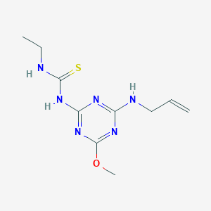 molecular formula C10H16N6OS B14510120 N-Ethyl-N'-{4-methoxy-6-[(prop-2-en-1-yl)amino]-1,3,5-triazin-2-yl}thiourea CAS No. 62734-54-7