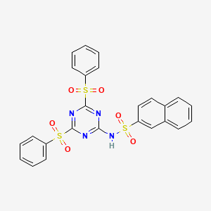 molecular formula C25H18N4O6S3 B14510227 N-[4,6-Di(benzenesulfonyl)-1,3,5-triazin-2-yl]naphthalene-2-sulfonamide CAS No. 62752-24-3