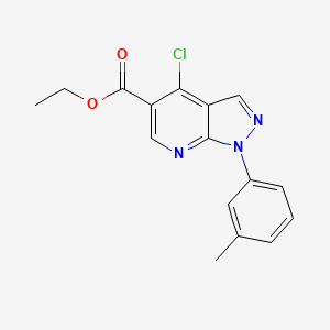 molecular formula C16H14ClN3O2 B1451069 Ethyl 4-chloro-1-M-tolyl-1H-pyrazolo[3,4-B]pyridine-5-carboxylate CAS No. 951624-03-6