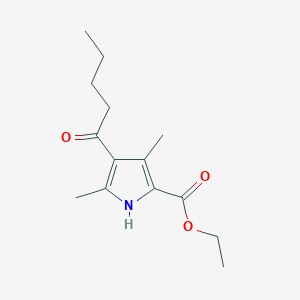 molecular formula C14H21NO3 B14511093 Ethyl 3,5-dimethyl-4-pentanoyl-1H-pyrrole-2-carboxylate CAS No. 63485-58-5