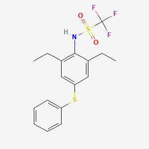 molecular formula C17H18F3NO2S2 B14511641 N-[2,6-Diethyl-4-(phenylsulfanyl)phenyl]-1,1,1-trifluoromethanesulfonamide CAS No. 62677-04-7