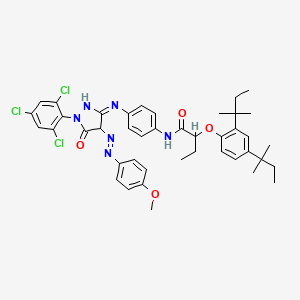 molecular formula C42H47Cl3N6O4 B14512153 Butanamide, 2-(2,4-bis(1,1-dimethylpropyl)phenoxy)-N-(4-((4,5-dihydro-4-((4-methoxyphenyl)azo)-5-oxo-1-(2,4,6-trichlorophenyl)-1H-pyrazol-3-yl)amino)phenyl)- CAS No. 63059-51-8