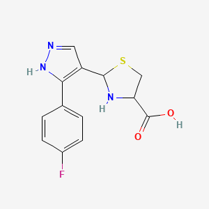 molecular formula C13H12FN3O2S B1451241 2-[3-(4-氟苯基)-1H-吡唑-4-基]-1,3-噻唑烷-4-羧酸 CAS No. 1103827-00-4