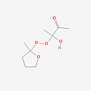 molecular formula C9H16O5 B14512486 3-Hydroxy-3-[(2-methyloxolan-2-yl)peroxy]butan-2-one CAS No. 63045-66-9