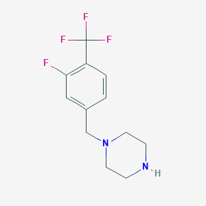 molecular formula C12H14F4N2 B1451267 1-{[3-Fluoro-4-(trifluoromethyl)phenyl]methyl}piperazine CAS No. 2228845-19-8