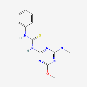 molecular formula C13H16N6OS B14512699 N-[4-(Dimethylamino)-6-methoxy-1,3,5-triazin-2-yl]-N'-phenylthiourea CAS No. 62734-56-9