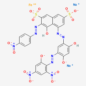molecular formula C28H13FeN9O16S2.2Na<br>C28H13FeN9Na2O16S2 B14513195 Ferrate(2-), (5-((2-hydroxy-4-(hydroxy-kappaO)-5-((2-(hydroxy-kappaO)-4,6-dinitrophenyl)azo-kappaN1)phenyl)azo)-4-hydroxy-3-((4-nitrophenyl)azo)-2,7-naphthalenedisulfonato(4-))-, disodium CAS No. 63600-31-7