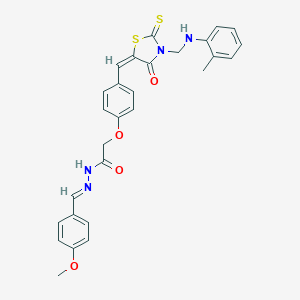 Acetic acid, (4-((3-(((methylphenyl)amino)methyl)-4-oxo-2-thioxo-5-thiazolidinylidene)methyl)phenoxy)-, ((4-methoxyphenyl)methylene)hydrazide