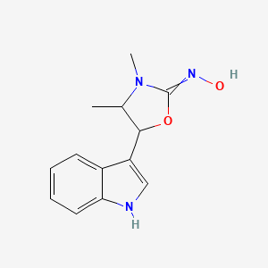 molecular formula C13H15N3O2 B14516240 N-[5-(1H-Indol-3-yl)-3,4-dimethyl-1,3-oxazolidin-2-ylidene]hydroxylamine CAS No. 63009-89-2
