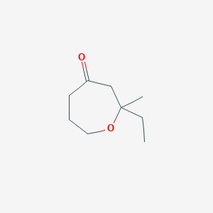 molecular formula C9H16O2 B14516249 2-Ethyl-2-methyloxepan-4-one CAS No. 62519-14-6