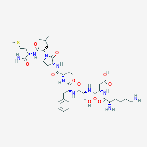 molecular formula C42H68N10O11S B145177 (3S)-4-[[(2S)-1-[[(2S)-1-[[(2S)-1-[[(3R)-1-[(2S)-1-[[(2S)-1-amino-4-methylsulfanyl-1-oxobutan-2-yl]amino]-4-methyl-1-oxopentan-2-yl]-2-oxopyrrolidin-3-yl]amino]-3-methyl-1-oxobutan-2-yl]amino]-1-oxo-3-phenylpropan-2-yl]amino]-3-hydroxy-1-oxopropan-2-yl]amino]-3-[[(2S)-2,6-diaminohexanoyl]amino]-4-oxobutanoic acid CAS No. 136548-07-7