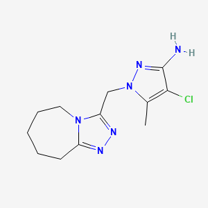 molecular formula C12H17ClN6 B1451977 4-chloro-5-methyl-1-(6,7,8,9-tetrahydro-5H-[1,2,4]triazolo[4,3-a]azepin-3-ylmethyl)-1H-pyrazol-3-amine CAS No. 1174886-12-4