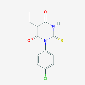 molecular formula C12H11ClN2O2S B1452043 1-(4-Chlorophenyl)-5-ethyl-2-sulfanylidene-1,3-diazinane-4,6-dione CAS No. 1308650-31-8