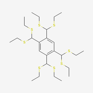 molecular formula C26H46S8 B14520829 Benzene, 1,2,4,5-tetrakis[bis(ethylthio)methyl]- CAS No. 62397-13-1