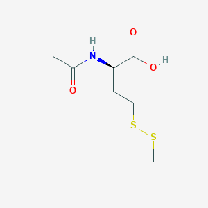 molecular formula C7H13NO3S2 B14521377 Butanoic acid, 2-(acetylamino)-4-(methyldithio)-, (R)- CAS No. 62502-79-8