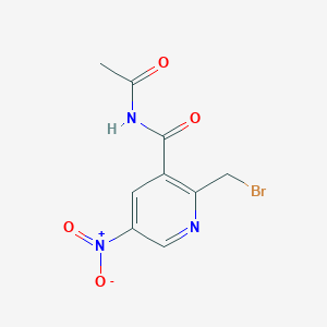 molecular formula C9H8BrN3O4 B14522561 N-Acetyl-2-(bromomethyl)-5-nitropyridine-3-carboxamide CAS No. 62507-99-7