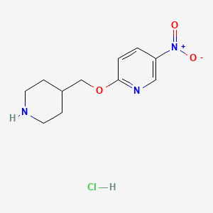 molecular formula C11H16ClN3O3 B1452296 5-Nitro-2-(4-piperidinylmethoxy)pyridine hydrochloride CAS No. 1220020-74-5