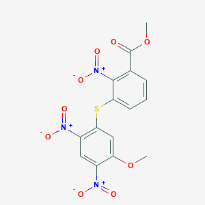 molecular formula C15H11N3O9S B14523118 Methyl 3-[(5-methoxy-2,4-dinitrophenyl)sulfanyl]-2-nitrobenzoate CAS No. 62486-53-7