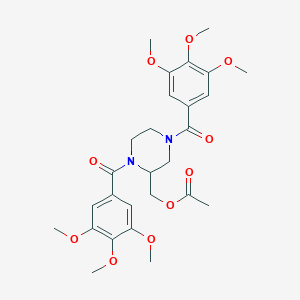 molecular formula C27H34N2O10 B145233 [1,4-Bis(3,4,5-trimethoxybenzoyl)piperazin-2-yl]methyl acetate CAS No. 129229-98-7