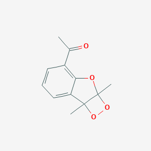molecular formula C12H12O4 B145251 Ethanone,1-(2a,7b-dihydro-2a,7b-dimethyl-1,2-dioxeto[3,4-b]benzofuran-4-yl)- CAS No. 128753-86-6