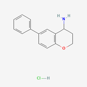 molecular formula C15H16ClNO B1452560 6-phenyl-3,4-dihydro-2H-1-benzopyran-4-amine hydrochloride CAS No. 191608-31-8