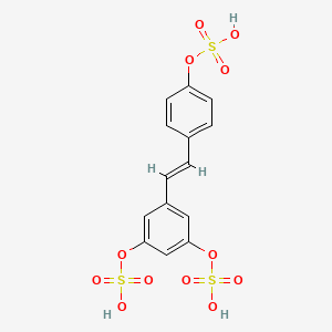 molecular formula C14H12O12S3 B1452603 反式白藜芦醇-3,4',5-三硫酸盐 CAS No. 858187-22-1