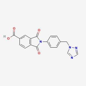molecular formula C18H12N4O4 B1452617 1,3-dioxo-2-[4-(1H-1,2,4-triazol-1-ylmethyl)phenyl]isoindoline-5-carboxylic acid CAS No. 1092333-06-6