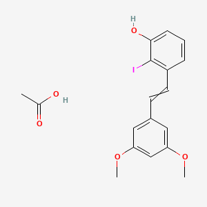 molecular formula C18H19IO5 B14526778 Acetic acid;3-[2-(3,5-dimethoxyphenyl)ethenyl]-2-iodophenol CAS No. 62672-56-4