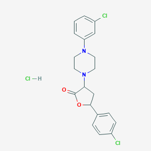 molecular formula C20H21Cl3N2O2 B145271 2(3H)-Furanone, dihydro-5-(4-chlorophenyl)-3-(4-(3-chlorophenyl)-1-piperazinyl)-, monohydrochloride CAS No. 139084-83-6