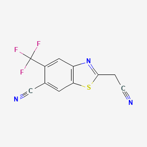 molecular formula C11H4F3N3S B1452761 2-(Cyanomethyl)-5-(trifluoromethyl)-1,3-benzothiazole-6-carbonitrile CAS No. 1190198-30-1