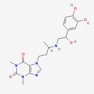 molecular formula C19H25N5O5 B14528957 Theophylline, 7-(3-((2-(3,4-dihydroxyphenyl)-2-hydroxyethyl)amino)butyl)- CAS No. 62401-91-6