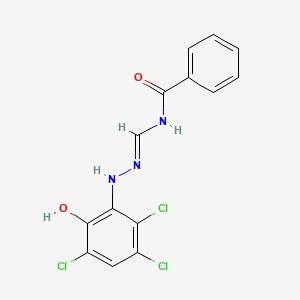 molecular formula C14H10Cl3N3O2 B14529862 N-[(E)-[(2,3,5-trichloro-6-hydroxyphenyl)hydrazinylidene]methyl]benzamide 