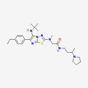 molecular formula C27H41N7OS B1452989 2-((5-(tert-Butylamino)-6-(4-Ethylphenyl)imidazo[2,1-b][1,3,4]thiadiazol-2-yl)(methyl)amino)-N-(3-(pyrrolidin-1-yl)butyl)acetamide CAS No. 1223981-71-2