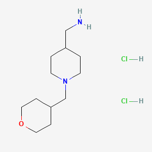 molecular formula C12H26Cl2N2O B1453011 1-[(Tetrahydro-2H-pyran-4-yl)methyl]piperidin-4-ylmethanamine dihydrochloride CAS No. 522665-23-2