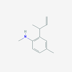 molecular formula C12H17N B14531836 Benzenamine, N,4-dimethyl-2-(1-methyl-2-propenyl)- CAS No. 62379-02-6