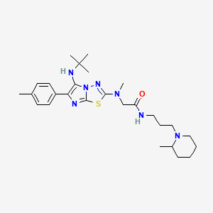 2-((5-(tert-Butylamino)-6-(p-tolyl)imidazo[2,1-b][1,3,4]thiadiazol-2-yl)(methyl)amino)-N-(3-(2-methylpiperidin-1-yl)propyl)acetamide