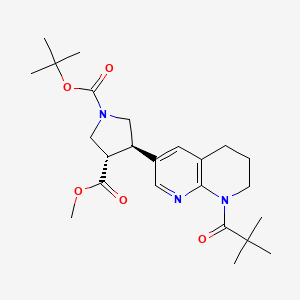 molecular formula C24H35N3O5 B1453226 (3S,4R)-1-tert-butyl 3-methyl 4-(8-pivaloyl-5,6,7,8-tetrahydro-1,8-naphthyridin-3-yl)pyrrolidine-1,3-dicarboxylate CAS No. 1420780-19-3