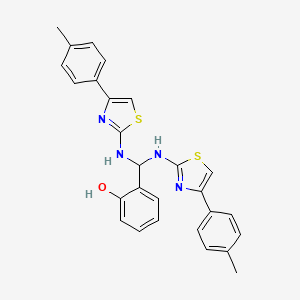 molecular formula C27H24N4OS2 B14532271 Phenol, 2-[bis[[4-(4-methylphenyl)-2-thiazolyl]amino]methyl]- CAS No. 62684-50-8
